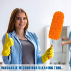 Tanlade 12 Pcs Microfiber Feather Duster for Cleaning 13-31 Inch Extendable Cobweb Dusters Ceiling Fan Duster Washable Bendable Tool for Office Car Window Furniture (Orange)