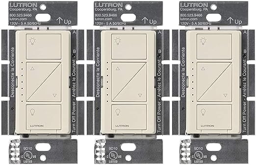 Lutron Caseta Original Smart Dimmer Switch (Lutron Smart Hub Required), for LED Lights, 150 Watt, Single-Pole/3-Way, No Neutral Required, PD-6WCL-LA, Light Almond, 3 Pack