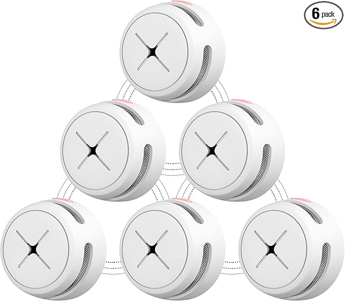 AEGISLINK Interlinked Smoke Detector, Smoke Alarm with Replaceable Battery, Wireless Interconnected Smoke Alarm, S-RF500 (RF Interlinked, 6-Pack)