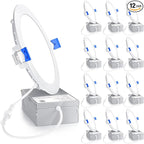 Ensenior 12 Pack 6 Inch LED Recessed Light, Dimmable, 3000K Warm White, 1200LM High Brightness, 12W 120V, 2 Pin, ERL-12X-ETL, Damp Rated, Ultra-Thin Canless Wafer Ceiling Light - ETL & FCC & IC