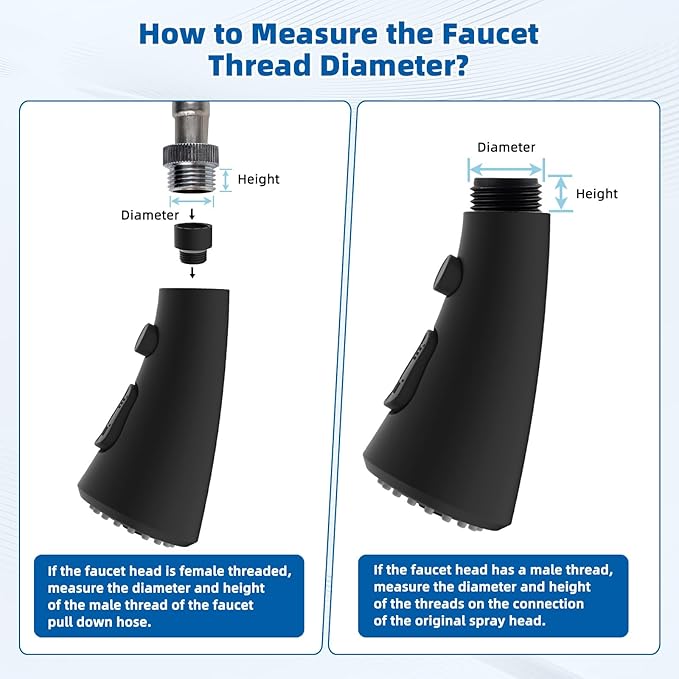 Hibbent Curved Pull Down Kitchen Faucet Head Replacement, 3-Function Kitchen Sink Spray Nozzle with 14 Adapters, Anti-Splash, Compatible with Kohler Bent Faucets, Matte Black