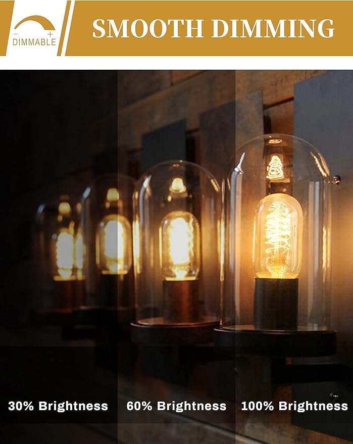 DORESshop Edison Bulbs [4 Pack], 60 Watt Light Bulbs, Incandescent Light Bulbs, T45, 110-130 Volts, E26 Bulb, Spiral Filament Lightbulbs, Dimmable Decorative Light Bulbs, Amber Glass, Warm White