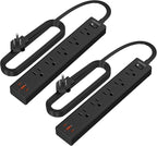 Flat Plug Power Strip, 2 Pack, 6 Ft Ultra Thin Flat Extension Cord, Surge Protector with 5 Outlets & 3 USB Ports (2 USB C Slots), 1700 Joules, 3-Prong, Wall Mount for Home Office Dorm, Black