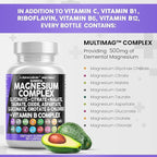 Clean Nutraceuticals Magnesium Complex 2285mg with Magnesium Glycinate Citrate Malate Oxide Taurate Aspartate Orotate & Mag Chloride, Zinc Copper Manganese & Vitamin C B1 B2 B6 B12 Complex - 1Pack