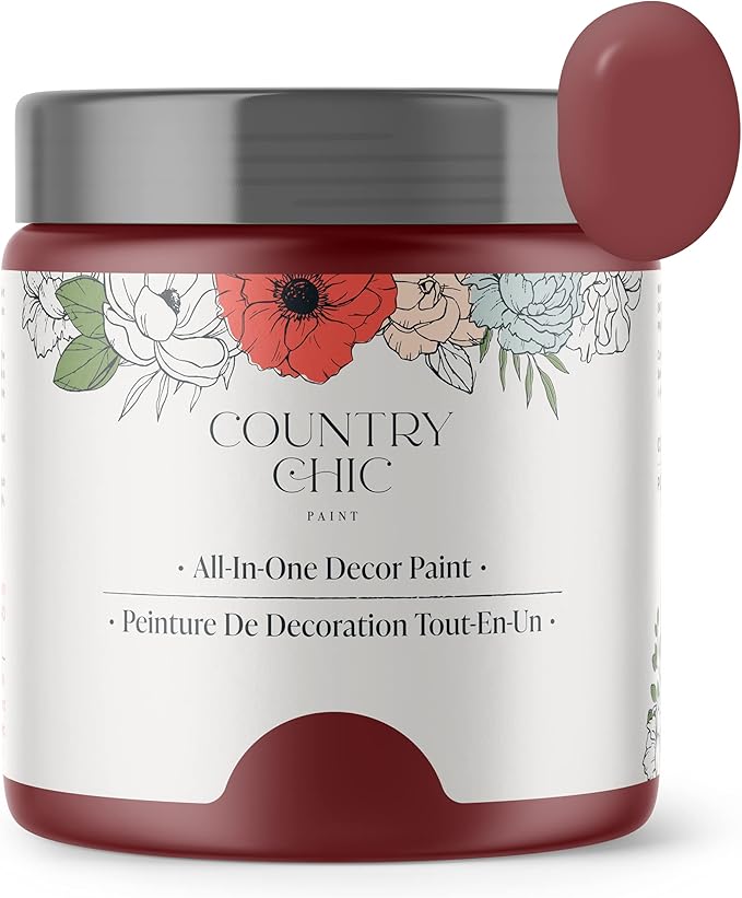 Country Chic All-in-One Chalk Paint for Furniture, Cabinets, Home Decor, Eco-Friendly, Matte Finish, Built-In Primer & Top Coat for Wood, Metal - No Wax Needed (Cranberry Sauce (red), - Pint 16 oz (475 ml)