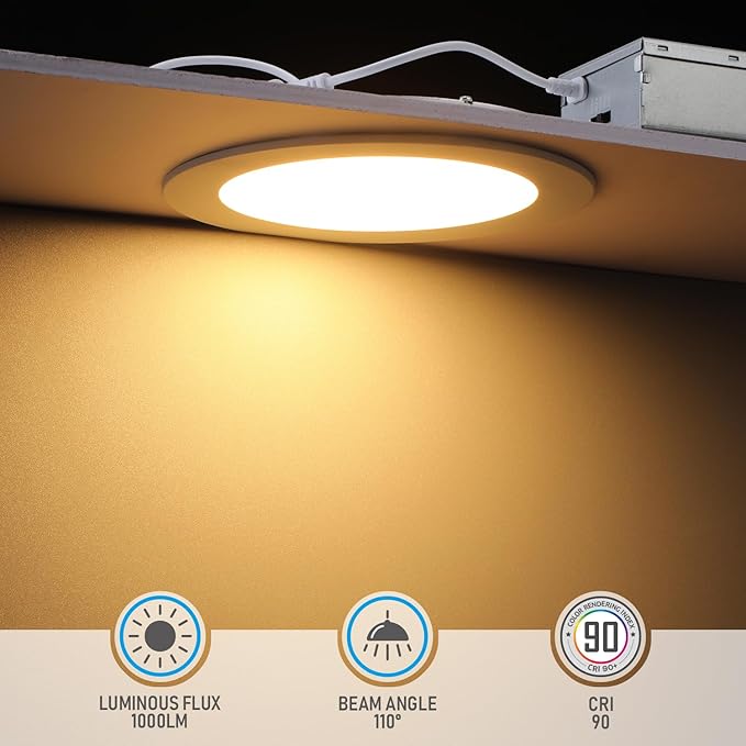 TORCHSTAR 12-Pack 6 Inch 5CCT LED Recessed Lighting, CRI 90, 2700K3000K3500K4000K5000K Selectable, Dimmable 1000lm Brightness Slim LED Downlight, ETL Listed