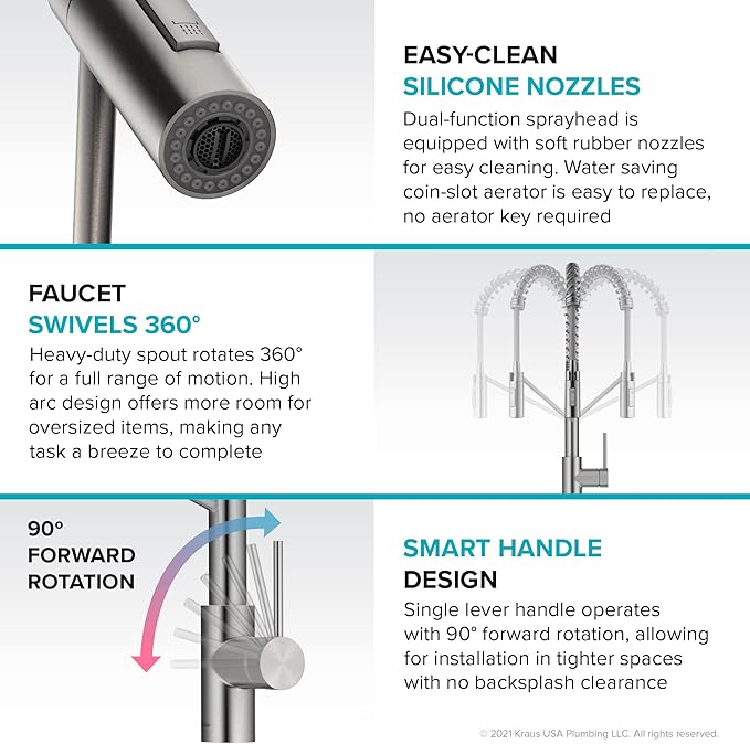 KRAUS Oletto Commercial Style Single Handle Pull Down Kitchen Faucet with QuickDock Top Mount Installation Assembly in Spot Free Stainless Steel, KPF-2631SFS