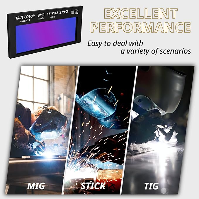 Auto Darkening HD Welding Lens, 2" x 4.25" True Color Welding Filter Lens, with 2pcs Replacement Outside Clear Lens Cover for Welding Helmet, Shade 3/11