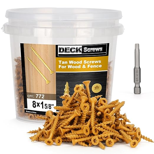 Deck Screws #8 x 1-5/8’’, T25 Star Torx Drive Flat Head Wood Screws, Tan, 5lb
