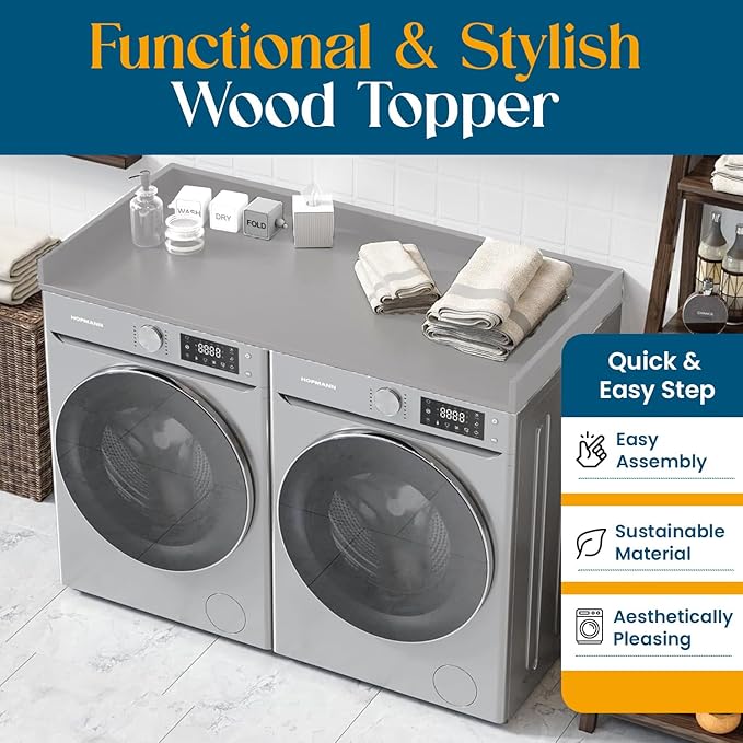 B&B HARDWARE Over Washer and Dryer Countertop - Heavy-Duty Laundry Countertop - Washer Dryer Shelf - Laundry Room Topper - Washing Machine Shelf with Silicone Pegs - Light Gray, 26 x 54