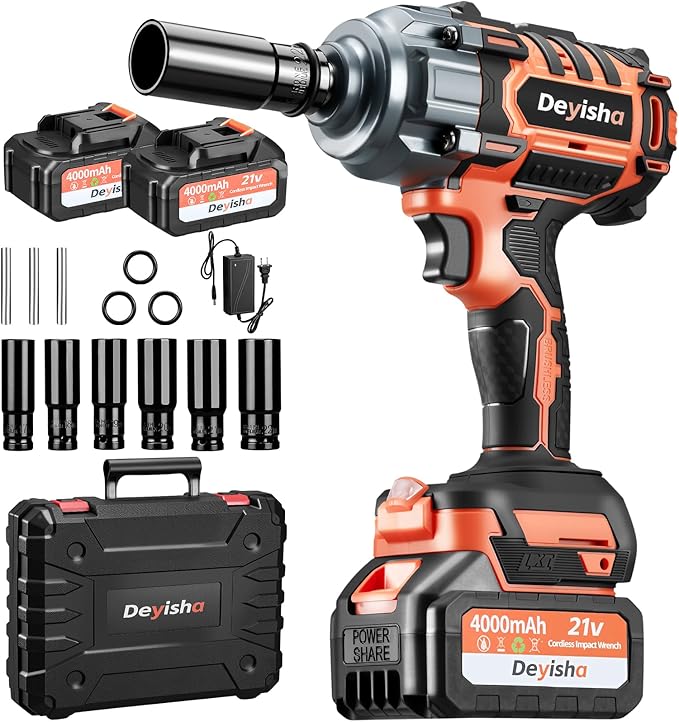 1500N.m (1100Ft-lbs) Cordless Impact Wrench 1/2" Brushless High Torque Impact Wrench with 2x 4.0Ah Batteries, 6 Sockets for Car, RV, Truck Wheel Lug Nuts