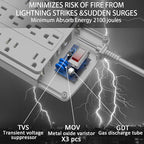 18 Outlets Surge Protector Power Strip - 10 Feet Flat Plug Heavy Duty Extension Cord with 18 Widely Outlets and 4 USB Ports, 2100 Joules, Grey, ETL Listed