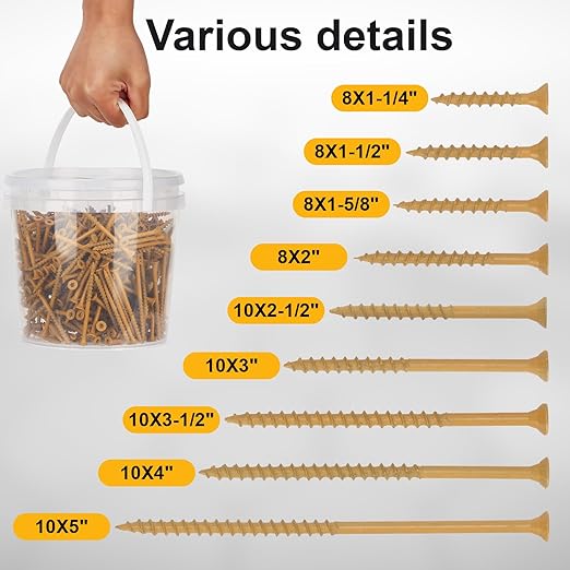 Wood Screws #10 x 3-1/2’’, T25 Star Torx Drive Flat Head Deck Screws, Tan, 58Pcs (1lb)