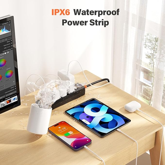 Outdoor Power Strip Weatherproof, IPX6 Waterproof Surge Protector with 4 Wide Outlets,1875W/15A Overload Protection Switch, 6FT Extension Cord, Wall Mountable for Indoor Outdoor, UL FCC Listed