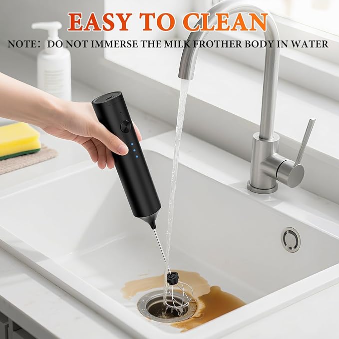 Milk Frother, Rechargeable & Handheld Frother Wand with stand, 3 Speed Adjustable Drink Mixer With 2 Stainless Whisks for Coffee, Matcha, Cappuccino, Egg, Electric Whisk Foam Maker (Black)