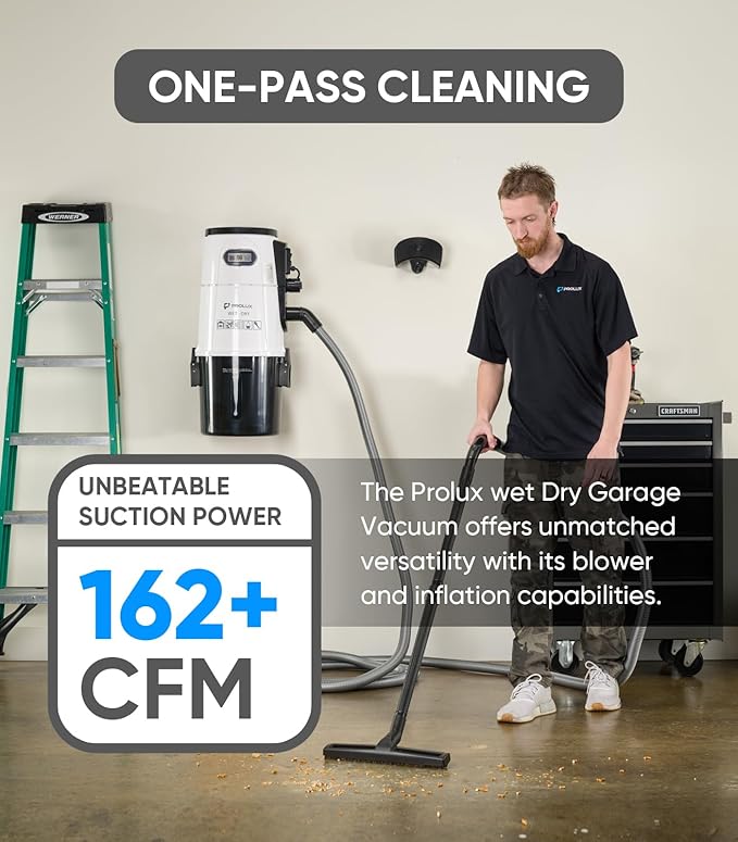 Prolux Professional Shop White Wall Mounted Garage Vac, Wet Dry Pick Up