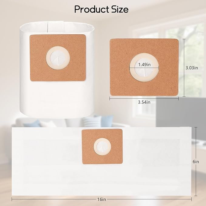 16 PACK 90667 Shop Vac Filter Bags Compatible with Shop Vac 1-1.5 Gallon Wet/Dry Vacuum | Type A Replacement Filter Bags | All Around Vac Model# QAS60, part# 9066700 906673