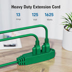 K KASONIC - 25-Feet 3 Outlet Extension Cord, UL Listed, 16/3 SJTW 3-Wire Grounded, 13 Amp 125 V 1625 Watts, Multi-Outlet Indoor/Outdoor Use, Green