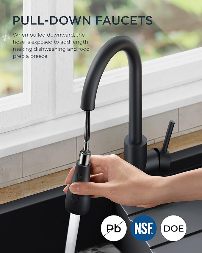FORIOUS Touchless Kitchen Faucet with Pull Down Sprayer, Black Hands-Free Smart Motion Sensor Sink Faucet Single Handle Contemporary, Suitable for Farmhouse Laundry Camper RV Bar