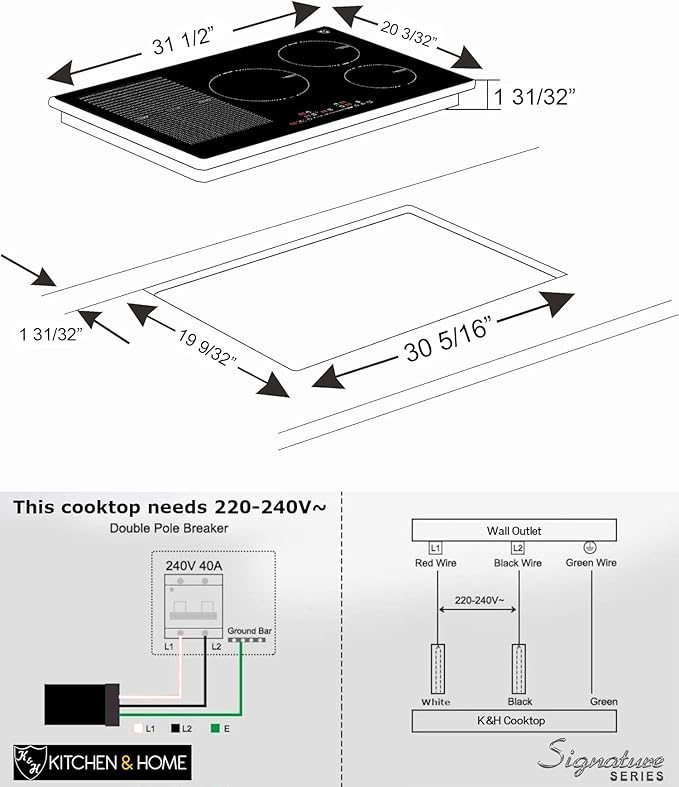 K&H SIGNATURE SERIES 5 Burner 31.5 Inch Built-in Induction Electric Stove Top Ceramic Cooktop Touch Control 240V 9200W IN30-9200FLX