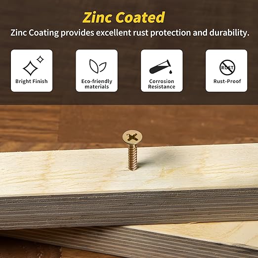 Wood Screws Assortment Kit, FIXLINK 240 PCS High Hardness Flat Head Wood Screws Set, Phillips Drive Assorted Screws, Contain Anchors and 8 Size (2-1/2”,2”,1-1/2”,1-1/4”,1”,3/4”,5/8”,1/2”), Yellow Zinc