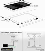 K&H SIGNATURE SERIES 5 Burner 36 Inch Built-in Induction FLEX Electric Stove Top Ceramic Cooktop SLIDER Touch Control 240V 9400W IN36-9400FLX