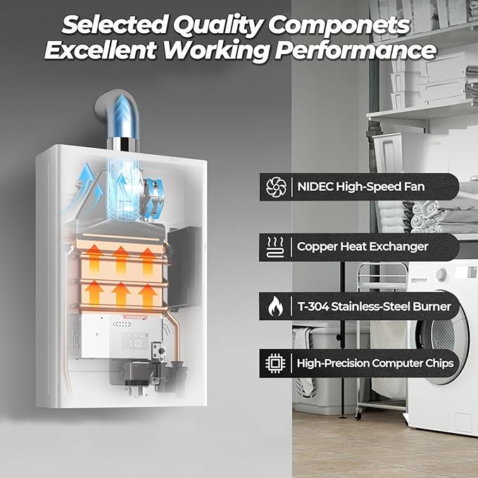 FOGATTI Tankless Water Heater Propane, Indoor Installation Up to 4.0 GPM, 90,000 BTU Instant Hot On demand Water Heater for Homes, Apartments and Commercial Settings, InstaGas Classic 90 Series