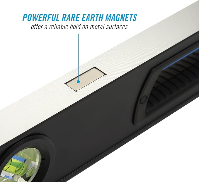 CHANNELLOCK 24-Inch, Professional-Grade Magnetic Aluminum Box Level with Solid Block Acrylic Vials, 5200-0024M