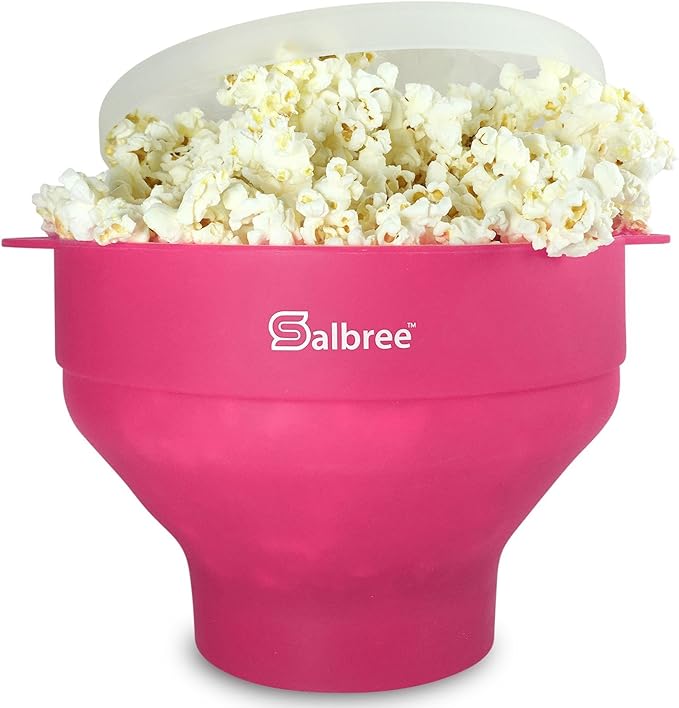 The Original Salbree Collapsible Silicone Microwave Popcorn Popper Maker Machine, Microwavable Bowl Holds 16 Cups, Uses Hot Air and Oil Always Optional - The Most Colors Available (Magenta)