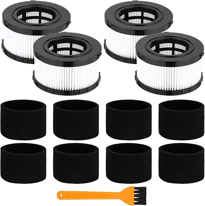 MZY LLC DC5151H HEPA Filter for DEWALT DC5151H DC515 DCV517 DCV517B Wet Dry Vacuum, Includes 4 Pcs DC5151H Filter, 4 Foam Sleeve Filter, 1 Cleaning Brush
