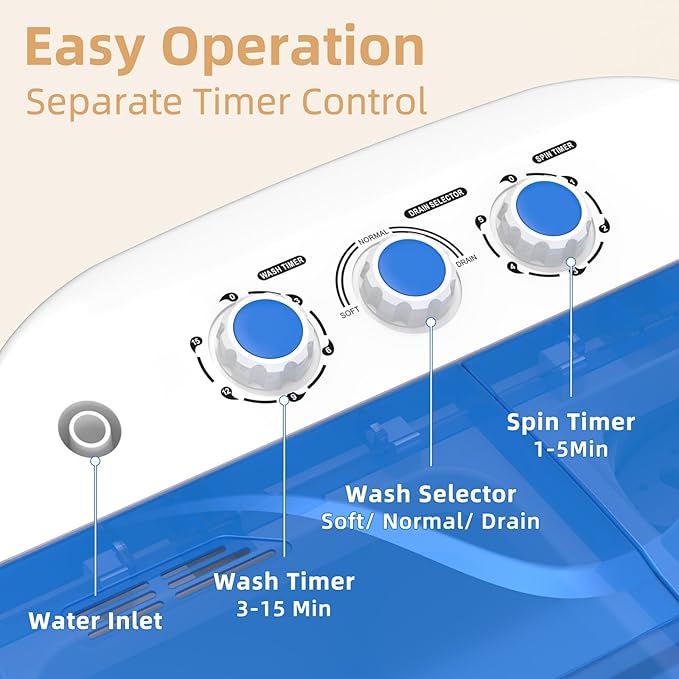 Zynkez Portable Washing Machine, 14Lbs Compact Twin Tub Laundry Washer, Semi-Automatic 9Lbs Washer and 5Lbs Spinner Combo for Apartments, Dorms, RVs