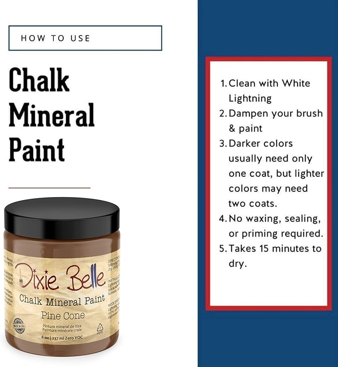 Dixie Belle Paint Company Chalk Finish Furniture Paint - Pine Cone (8oz) - Matte Chocolate Brown Chic Chalk Mineral DIY Furniture Paint