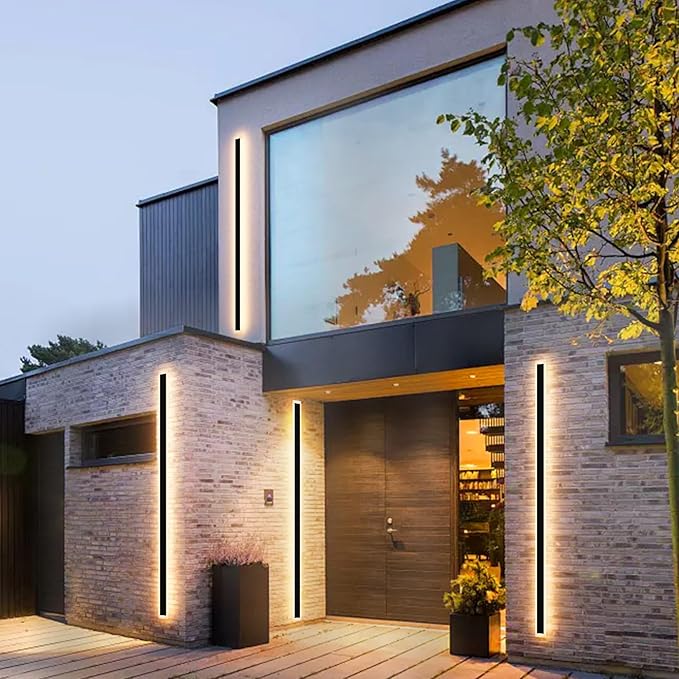 Aipsun 2 Packs Porch Wall Lights 55W 78.7 inch Long Strip Modern Outdoor Wall Light Fixture, Black Wall Mount Lighting Sconce Exterior Lights Wall Sconce 3000K for House Living Room Corridor