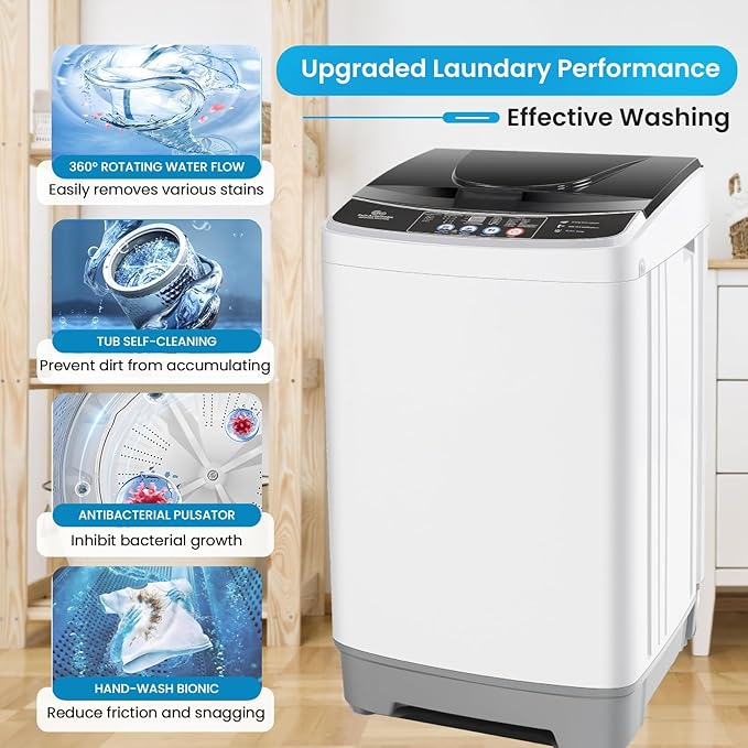 Nictemaw Portable Washing Machine, 2.1 Cu.ft Portable Washer 15.6Lbs Capacity Full Automatic Washing Machine with 10 Programs 8 Water Levels, Drain Pump, LED Display, for Apartment, Dorm, Home, RVs