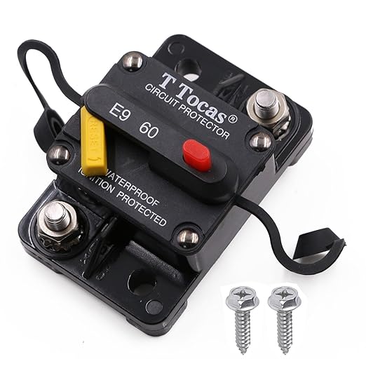 E9 60 Amp Circuit Breaker 12V - 72V DC with Manual Reset | UL Certified Waterproof IP67 | Surface Mount 60A Switch Button with LED Indication