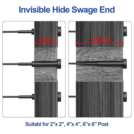 CKE 30 Pairs Black Invisible Cable Railing kit 1/8" Swage Tensioner Hardware and Terminal Hidden T316 Stainless Steel Invisible Receiver and Swage Stud End for 2"x2" 4"x4" Wood/Metal Post Deck Stairs