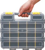 EMENTOL 2PCS Double Side Tool Organizer with Customizable/Removable Plastic Dividers, Hardware Box Storage for Screws, Nuts, Nails, Bolts, 34-Compartment, Black/Yellow