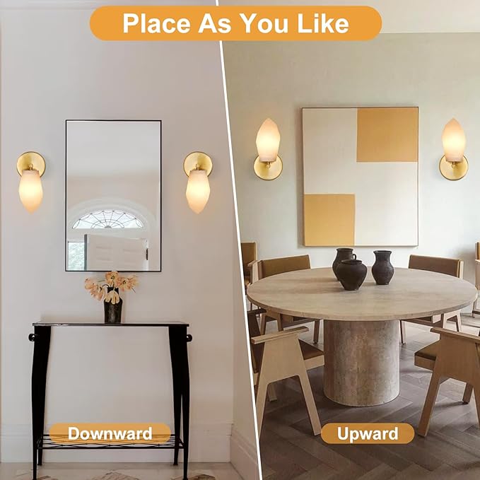 Alabaster Wall Sconces, Spanish Marble Wall Lamp, Modern Wall Sconce for Living Room, Hardwired Wall Lighting for Bedroom, Wall Light for Bathroom Hallway Stairs, Gold