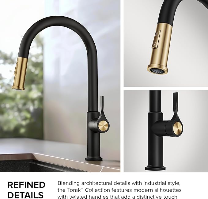 KRAUS Torak Pull Down Kitchen Faucet in Matte Black with 2 Function Sprayer, Pre-Attached Water Lines, and Mounting Hardware, KPF-2840MB