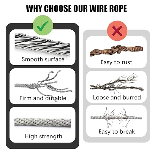 Wire Rope 32Ft 5/64" T316 Stainless Steel Cable 7 x 7 Strand Core Industrial Grade Stainless Steel Wire for Deck Railing, Cable Railing, Aircraft Cable, Outdoor Hanging