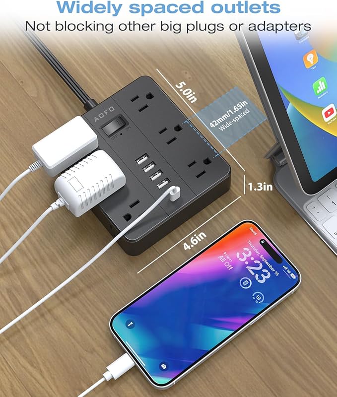 25FT Surge Protector Power Strip,12 AC Outlets with 6 USB Ports (2 USB-C), Flat Plug Extension Cord with Multiple Outlets, Wall Mount for Home Office,Dorm, Black