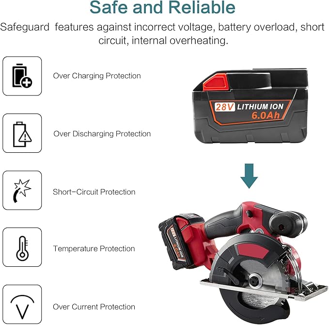 28V 6000mAh Replacement for Milwaukee Mk28 High Output Battery for Milwaukee Mk28 48-11-2830, V28, Mk28B, Mk28BX Cordless Power Tools Li-Ion Battery