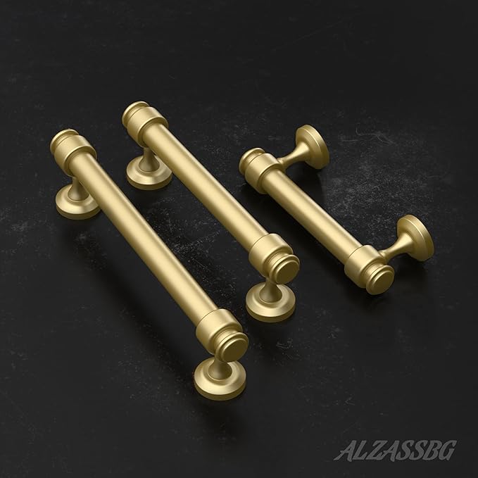 Alzassbg 5 Pack Matt Gold Cabinet Pulls, 7 Inch(177.8mm) Hole Centers Cabinet Handles Kitchen Hardware Straight Bar for Cabinets and Drawer AL3082MGP