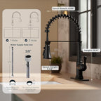 FORIOUS Rustic Black Kitchen Faucet with Pull Down Sprayer, 3 Modes Stainless Steel High Arc Vintage Spring Sink Faucet 1 or 3 Holes for Pot Filler, Farmhouse Camper Wet Bar