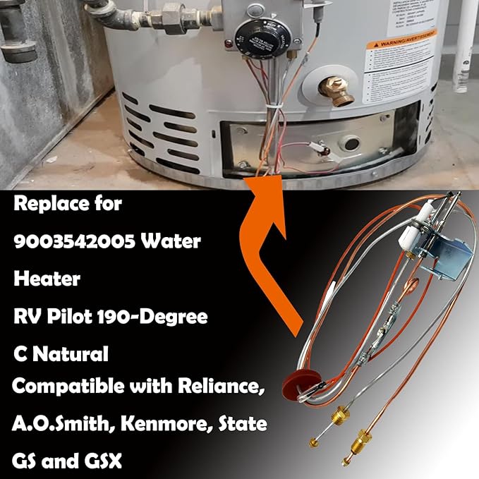 MENSI 9003542 Repair Parts 9003542 Pilot Assembly Replacement for Natural Gas Water Heater, Compatible with Reliance, A.O.Smith, Kenmore, State GS and GSX,Replaces 100109295,9003542005