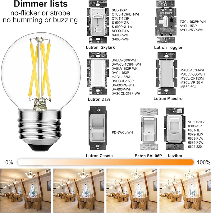 LiteHistory E26 LED Bulb 4W Equal E26 Edison Bulb 40 Watt Neutral White 4000K E26 Bulb Dimmable AC120V 400lm G16.5 Light Bulb led for Rustic Sputnik,Chandeliers,Vanity,Wall sconces Pack of 6