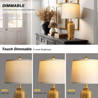 25" Retro Gold Farmhouse Jar Table Lamps Set of 2, 3 Way Touch Control Rustic Bedside Lamps with USB A+C Ports & AC Outlet, Pot Nightstand Lamps for Bedroom Living Room (LED Bulbs Included)