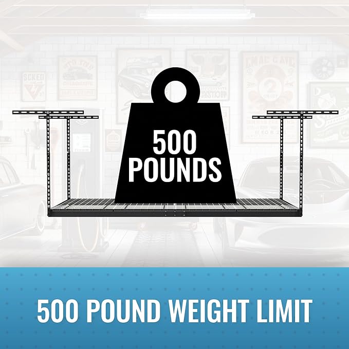 2-Pack 4 x 8 MonsterRax Overhead Garage Storage Rack, Ceiling Racks for Garage, Organization Shelving, Adjustable Hanging Shelf, Grey, 24"-45" Height Adjustment