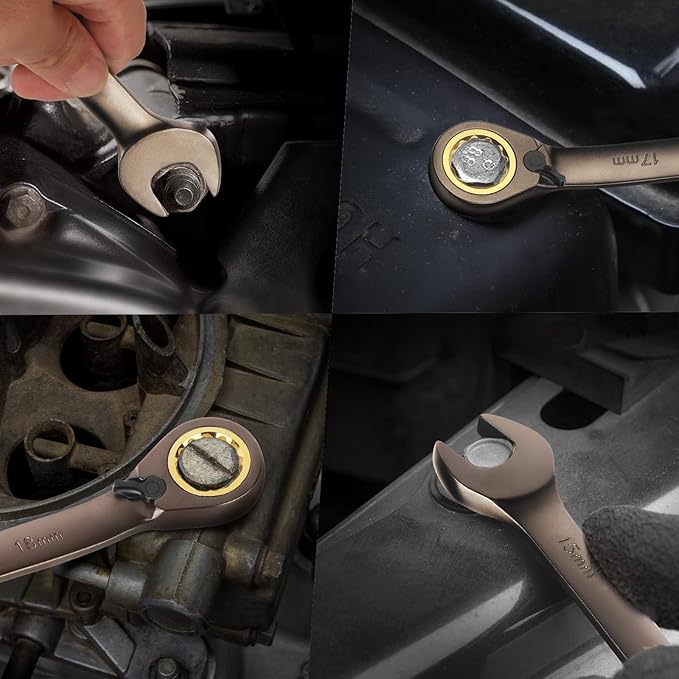 DISEN 12-Piece Reversible Ratcheting Wrench Set, Combination Wrench Set Metric 8-19MM, 72-Tooth, CR-V Steel, Nickel Plating, Crank Design with Organizer Rack