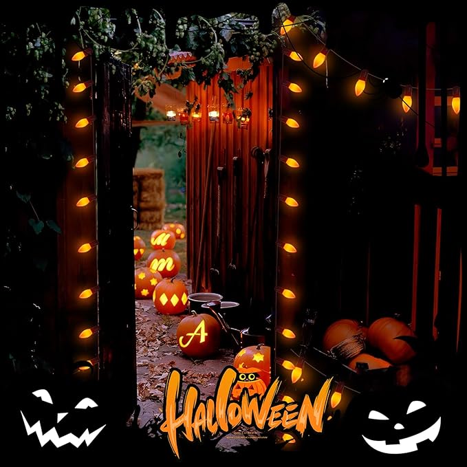 25 Pack Halloween LED Light Bulb,C9 Plastic Orange LED Bulbs for Halloween Decoration Light,C9/E17 Candelabra Base 0.6 Watt Great for Outdoor Indoor Night Lights Holiday Halloween Christmas Decor